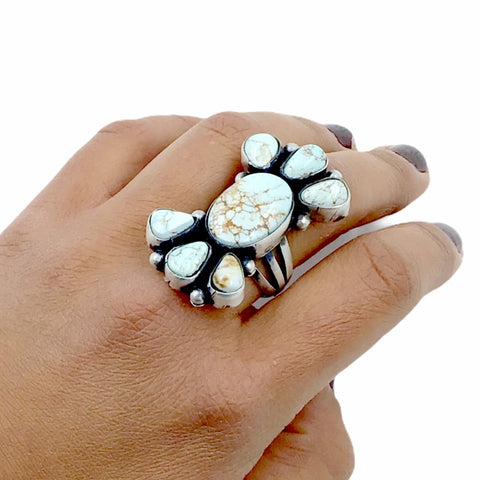 Image of Native American Ring - Navajo Large Long Dry Creek Turquoise Cluster Sterling Silver Ring - Bea Tom - Native American