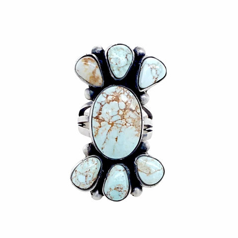 Image of Native American Ring - Navajo Large Long Dry Creek Turquoise Cluster Sterling Silver Ring - Bea Tom - Native American
