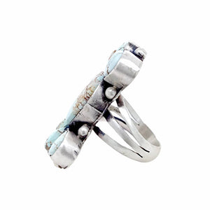 Native American Ring - Navajo Large Long Dry Creek Turquoise Cluster Sterling Silver Ring - Bea Tom - Native American