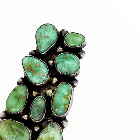 Image of Native American Ring - Navajo Large Rectangular 9-Stone Sonoran Gold Turquoise Cluster Sterling Silver Ring - Bobby Johnson - Native American