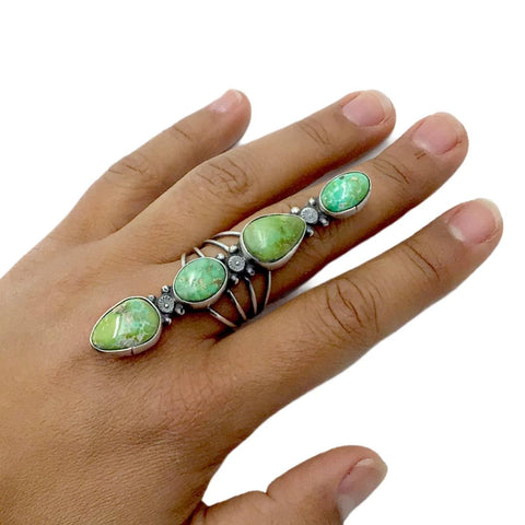 Image of Native American Ring - Navajo Large Sonoran Gold Turquoise 4-Stone Row Sterling Silver Ring - Sheila Becenti - Native American