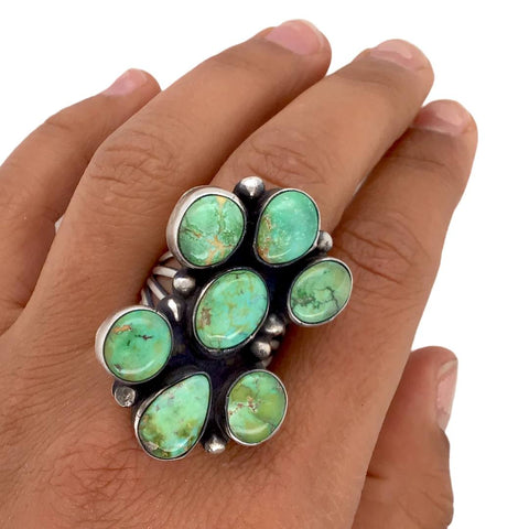 Image of Native American Ring - Navajo Large Sonoran Gold Turquoise Cluster Sterling Silver Ring - Bobby Johnson - Native American