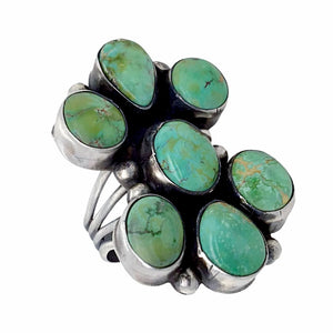 Native American Ring - Navajo Large Sonoran Gold Turquoise Cluster Sterling Silver Ring - Bobby Johnson - Native American