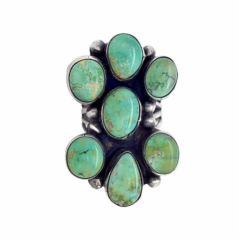 Image of Native American Ring - Navajo Large Sonoran Gold Turquoise Cluster Sterling Silver Ring - Bobby Johnson - Native American