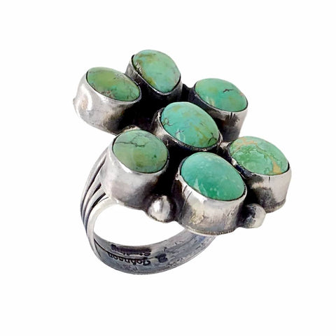 Image of Native American Ring - Navajo Large Sonoran Gold Turquoise Cluster Sterling Silver Ring - Bobby Johnson - Native American