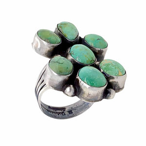 Native American Ring - Navajo Large Sonoran Gold Turquoise Cluster Sterling Silver Ring - Bobby Johnson - Native American