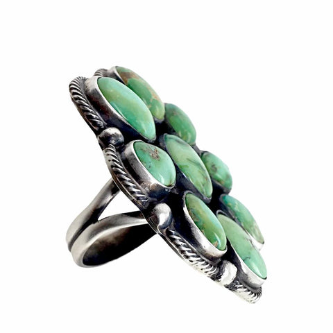 Image of Native American Ring - Navajo Large Sonoran Gold Turquoise Cluster Sterling Silver Twist Wire Adjustable Ring - Bobby Johnson - Native American