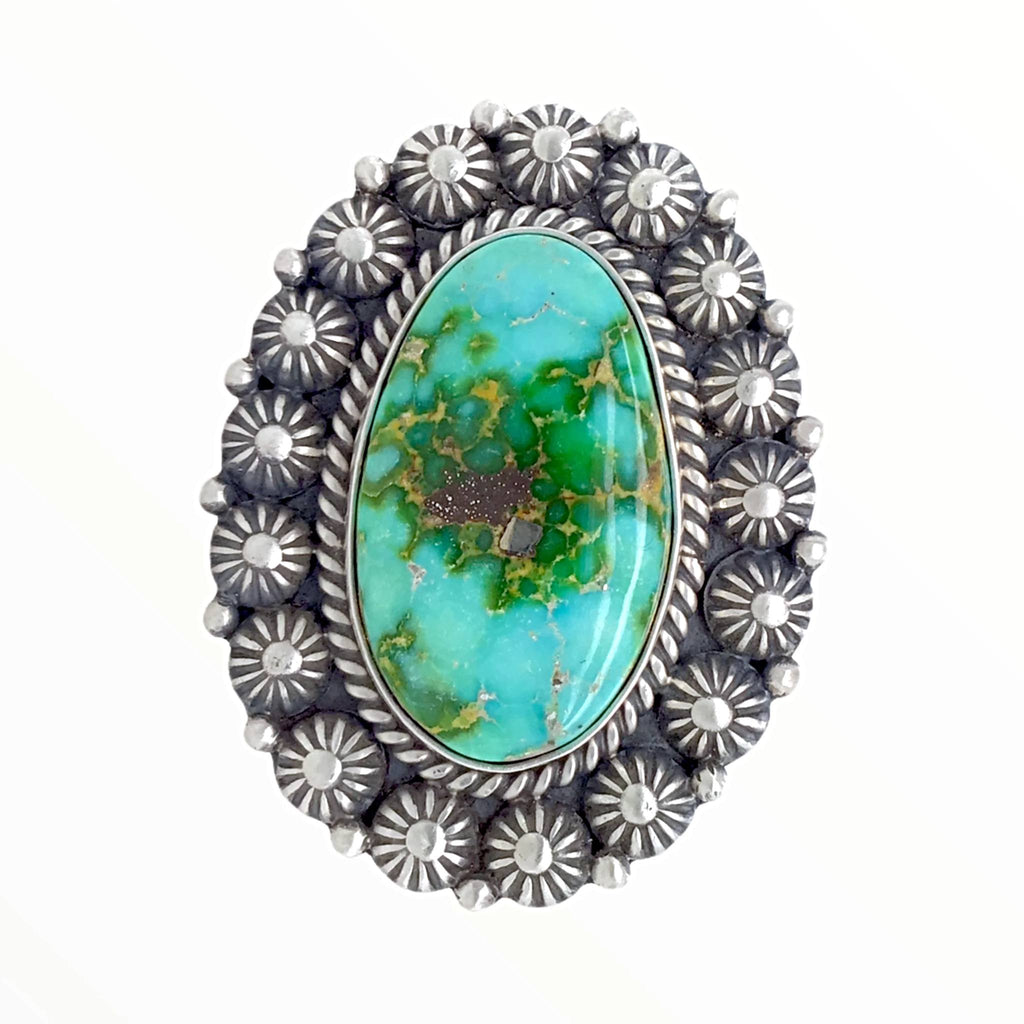 Native American Sterling and Sonora Gold Turquoise Ring fashion Size 8 1/4