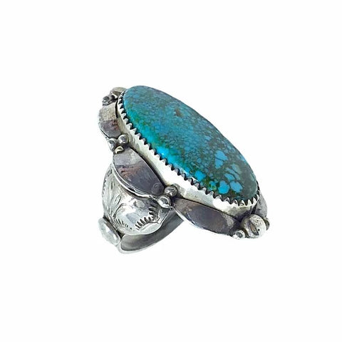 Image of Native American Ring - Navajo Large Sonoran Gold Turquoise Sterling Silver Stamped Ring - Native American
