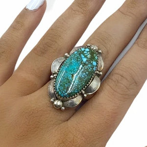 Native American Ring - Navajo Large Sonoran Gold Turquoise Sterling Silver Stamped Ring - Native American