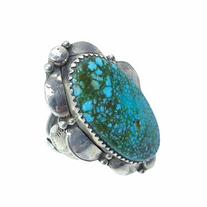Native American Ring - Navajo Large Sonoran Gold Turquoise Sterling Silver Stamped Ring - Native American