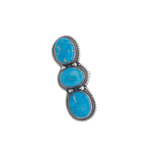 Image of Native American Ring - Navajo Large Triple-Stone Blue Bird Turquoise Sterling Silver Ring - Sheila Becenti - Native American