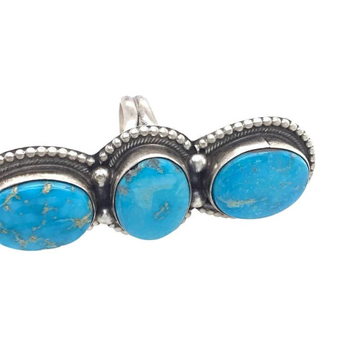 Image of Native American Ring - Navajo Large Triple-Stone Blue Bird Turquoise Sterling Silver Ring - Sheila Becenti - Native American