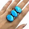 Native American Ring - Navajo Large Triple-Stone Row Bluebird Turquoise Ovals Sterling Silver Ring - Livingston - Native American