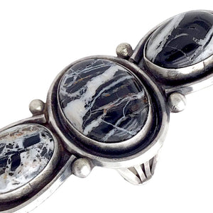 Native American Ring - Navajo Large Triple-Stone Row White Buffalo Sterling Silver Ring - Paul Livingston - Native American