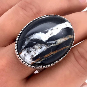 Native American Ring - Navajo Large White Buffalo Oval Sterling Silver Ring - Native American