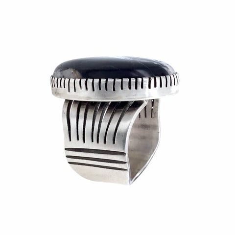Image of Native American Ring - Navajo Large White Buffalo Oval Sterling Silver Ring - Native American