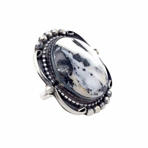 Image of Native American Ring - Navajo Large White Buffalo Sterling Silver Ring - Sheila Becenti - Native American