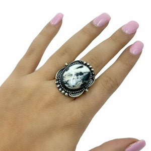 Native American Ring - Navajo Large White Buffalo Sterling Silver Ring - Sheila Becenti - Native American