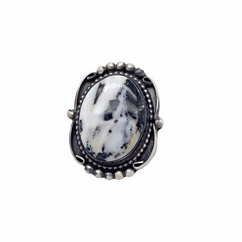 Image of Native American Ring - Navajo Large White Buffalo Sterling Silver Ring - Sheila Becenti - Native American