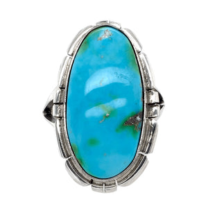 Native American Ring - Navajo Long Oval Sonoran Turquoise Ring