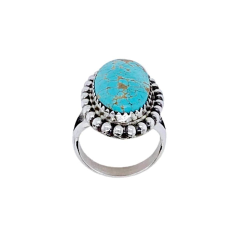 Image of Native American Ring - Navajo No. 8 Turquoise Sterling Silver Ring - Samson Edsitty - Native American