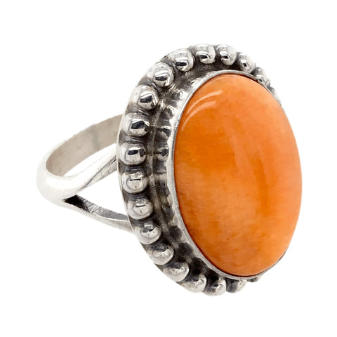 Image of Native American Ring - Navajo Orange Oval Striated Spiny Oyster Ring