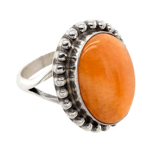 Native American Ring - Navajo Orange Oval Striated Spiny Oyster Ring