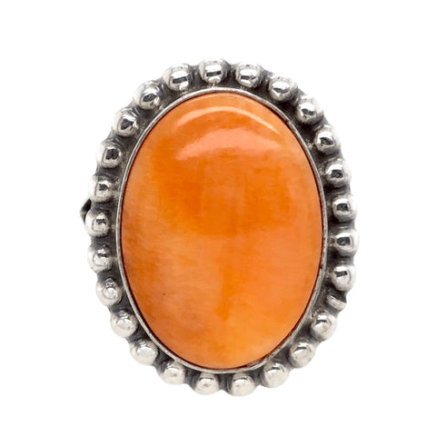 Image of Native American Ring - Navajo Orange Oval Striated Spiny Oyster Ring