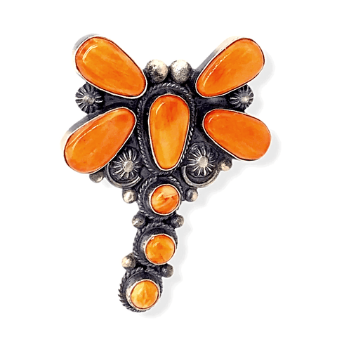 Image of Native American Ring - Navajo Orange Spiny Oyster Dragonfly Ring -Dean Brown