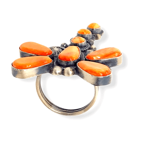 Image of Native American Ring - Navajo Orange Spiny Oyster Dragonfly Ring -Dean Brown