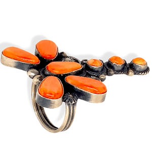 Native American Ring - Navajo Orange Spiny Oyster Dragonfly Ring -Dean Brown