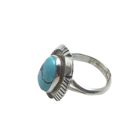 Image of Native American Ring - Navajo Oval Golden Hills Turquoise Ring - Native American