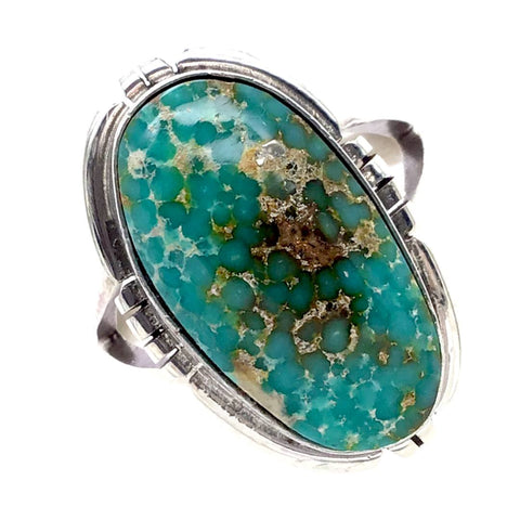 Image of Native American Ring - Navajo Oval Green And Blue Sonoran Turquoise Ring