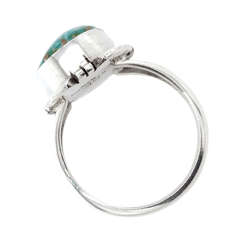 Image of Native American Ring - Navajo Oval Green And Blue Sonoran Turquoise Ring
