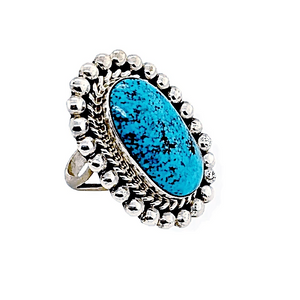 Native American Ring - Navajo Oval Kingman Turquoise Ring With Drops
