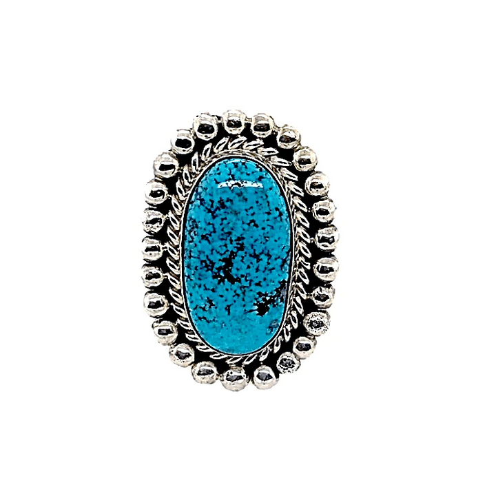 Native American Ring - Navajo Oval Kingman Turquoise Ring With Drops