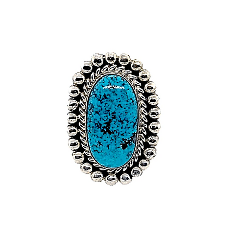 Image of Native American Ring - Navajo Oval Kingman Turquoise Ring With Drops