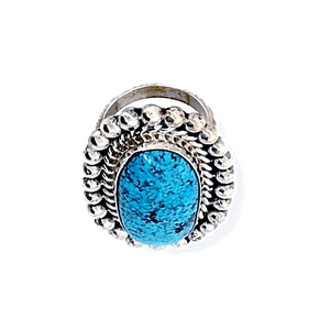 Native American Ring - Navajo Oval Kingman Turquoise Ring With Drops