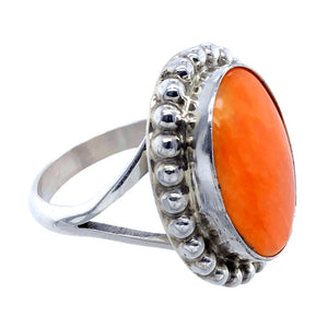 Native American Ring - Navajo Oval Orange Spiny Oyster Ring