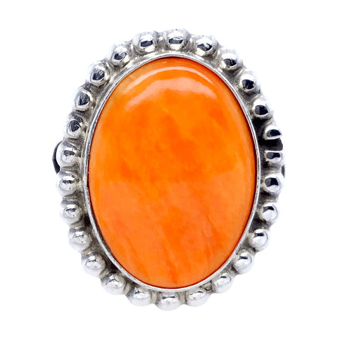 Image of Native American Ring - Navajo Oval Orange Spiny Oyster Ring