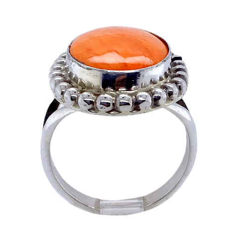 Image of Native American Ring - Navajo Oval Orange Spiny Oyster Ring
