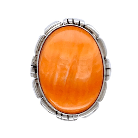 Image of Native American Ring - Navajo Oval Orange Striated Spiny Oyster Ring