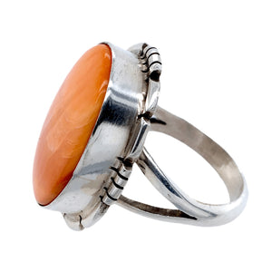 Native American Ring - Navajo Oval Orange Striated Spiny Oyster Ring
