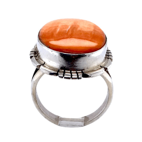 Image of Native American Ring - Navajo Oval Orange Striated Spiny Oyster Ring