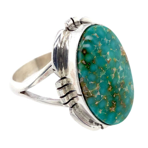 Image of Native American Ring - Navajo Oval Sonoran Green Turquoise Ring