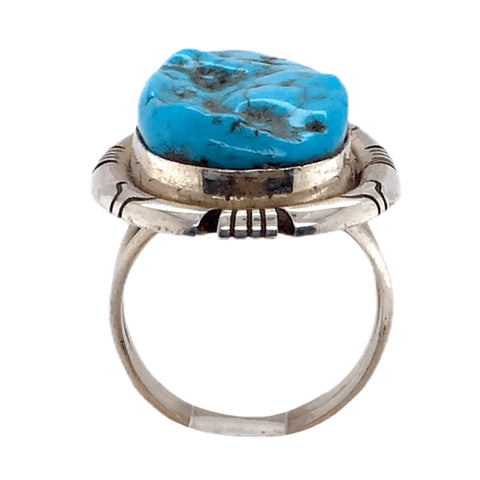 Image of Native American Ring - Navajo Rough Sleeping Beauty Turquoise Embellished Ring