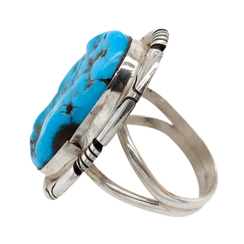 Image of Native American Ring - Navajo Rough Sleeping Beauty Turquoise Embellished Ring