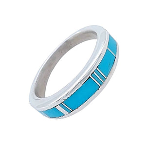 Native American Ring - Navajo Sleeping Beauty Turquoise Inlay Sterling Silver Ring - Native American