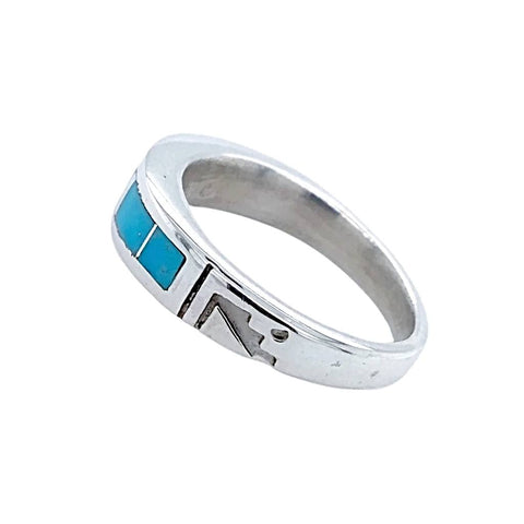 Image of Native American Ring - Navajo Sleeping Beauty Turquoise Inlay Sterling Silver Ring - Native American